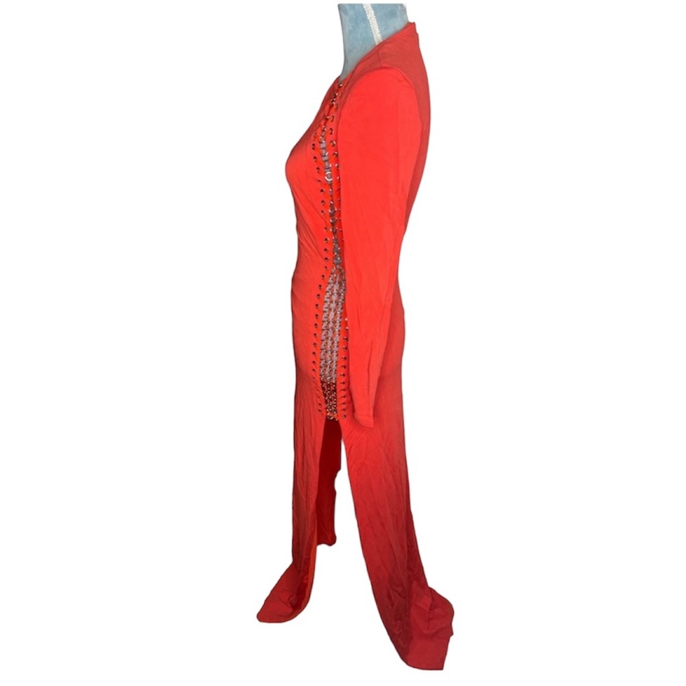 Emilio Pucci Side Chain Link Maxi Dress in Coral Viscose - Picture 7 of 8